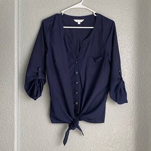 Charming Charlie Button Down Tie Blouse